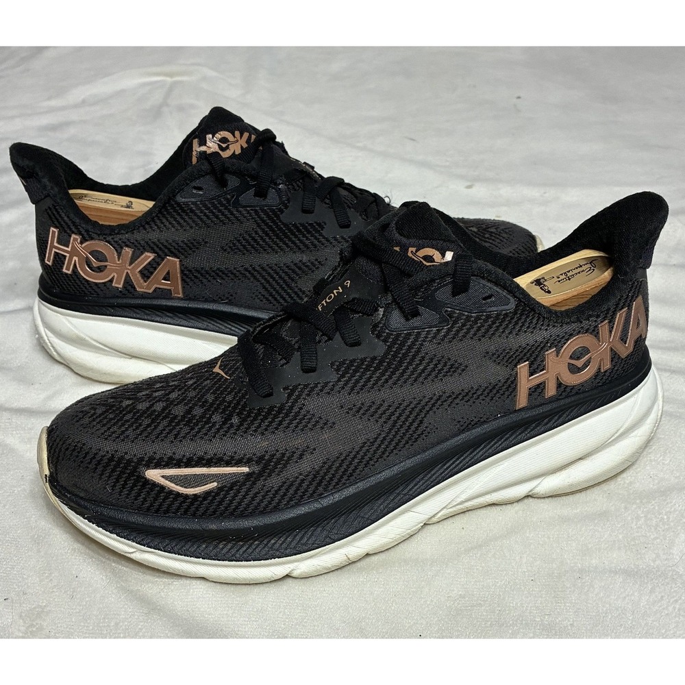 Hoka One One Clifton 9 Black/RoseGold Running Shoes Women's Size 8 B 1127896BRGL